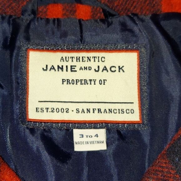 Janie and Jack Red Navy Plaid Peacoat Sz 3 - 4 - Picture 5 of 6